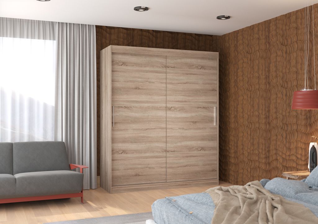 Armoire de chambre à coucher bois truffe 2 portes coulissantes Kelly 180 cm - Photo n°2
