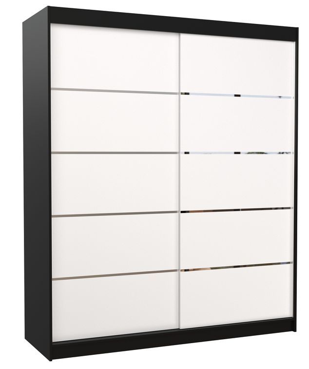 Armoire de chambre à coucher noir 2 portes coulissantes blanches et alu Pimka 180 cm - Photo n°1