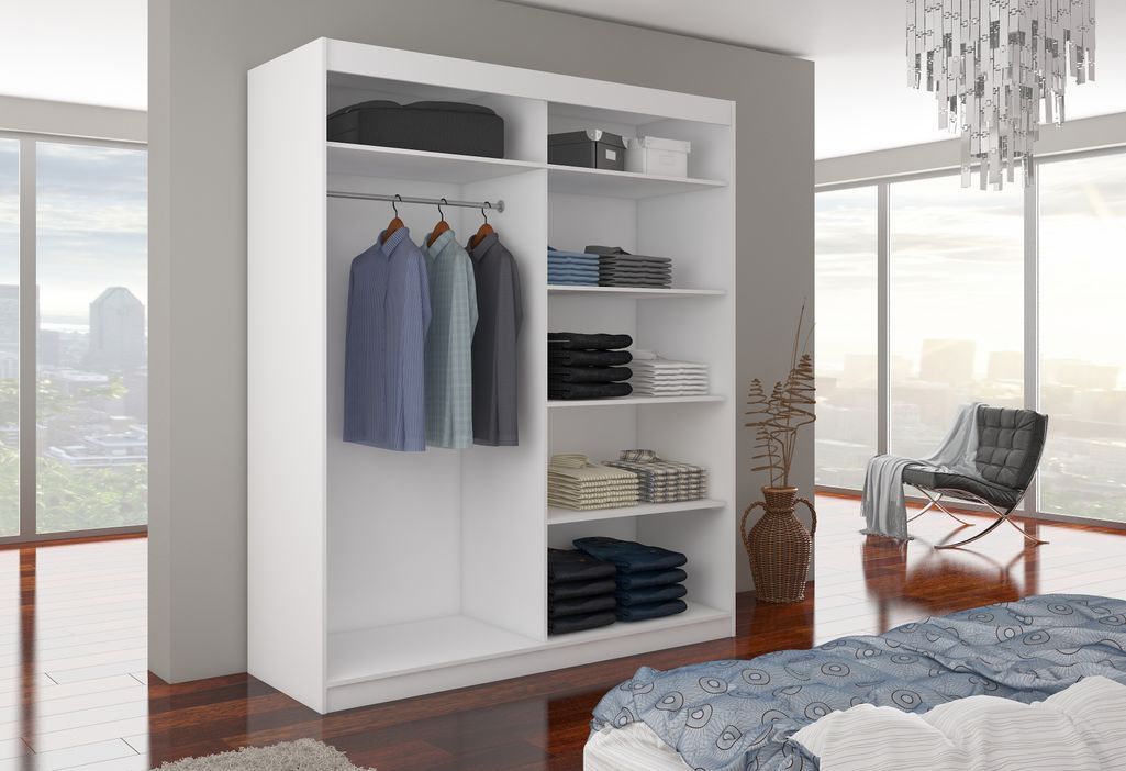 Armoire de chambre à coucher noir 2 portes coulissantes blanches et alu Pimka 180 cm - Photo n°3