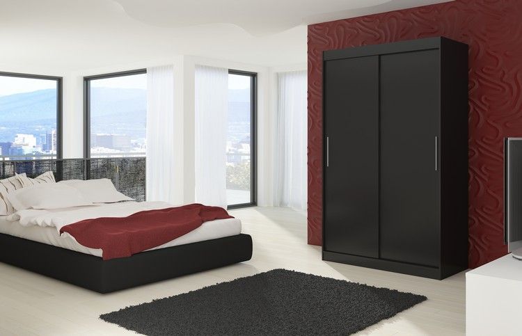 Armoire de chambre à coucher noir 2 portes coulissantes Kelly 180 cm - Photo n°2