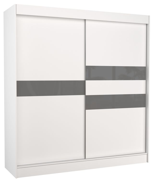 Armoire de chambre à portes coulissantes bois blanc mat et gris laqué Korza - 3 tailles - Photo n°1