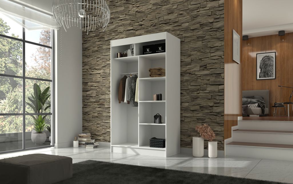 Armoire de chambre à portes coulissantes bois noir mat et blanc laqué Karola - 3 tailles - Photo n°7