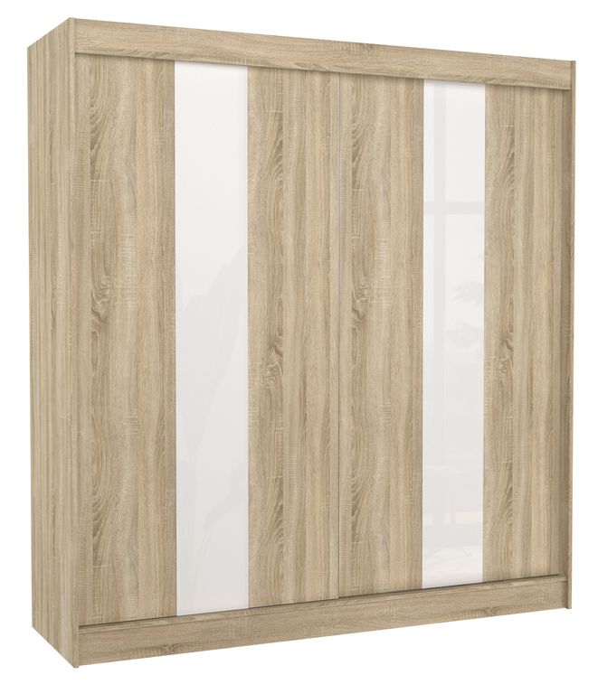 Armoire de chambre à portes coulissantes bois clair mat et blanc laqué Karola - 3 tailles - Photo n°1