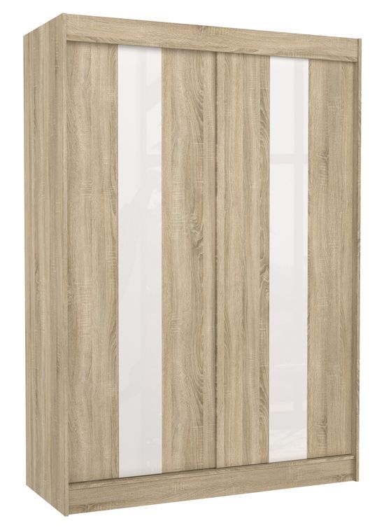 Armoire de chambre à portes coulissantes bois clair mat et blanc laqué Karola - 3 tailles - Photo n°2
