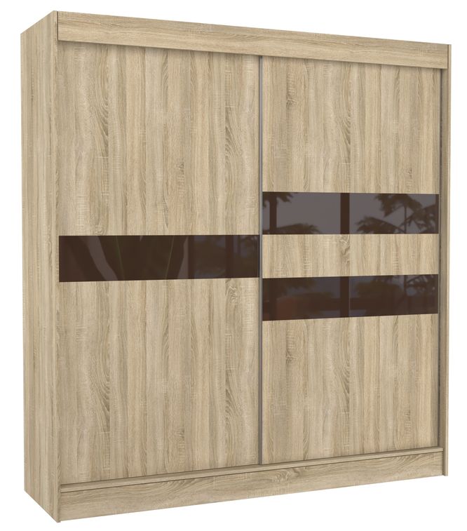 Armoire de chambre à portes coulissantes bois clair mat et marron laqué Korza - 3 tailles - Photo n°1
