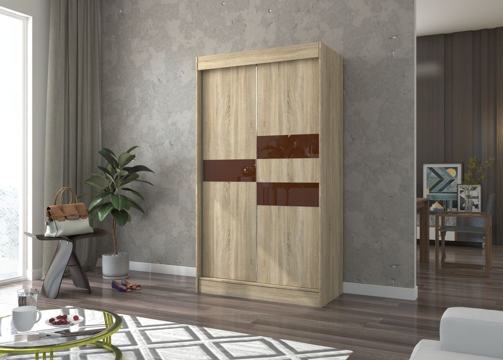 Armoire de chambre à portes coulissantes bois clair mat et marron laqué Korza - 3 tailles - Photo n°4