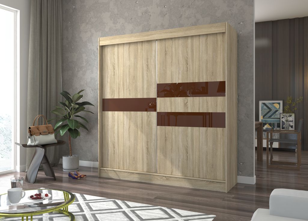 Armoire de chambre à portes coulissantes bois clair mat et marron laqué Korza - 3 tailles - Photo n°6