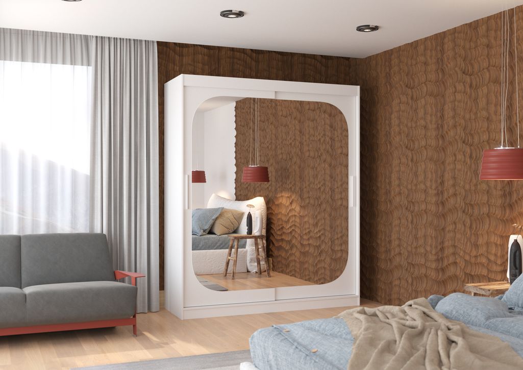 Armoire de chambre design blanche 2 portes coulissantes avec miroir Ibizo 180 cm - Photo n°3