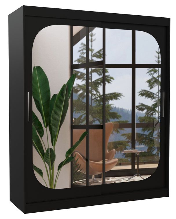 Armoire de chambre design noir 2 portes coulissantes avec miroir Ibizo 180 cm - Photo n°1