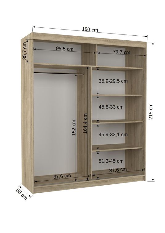 Armoire de chambre design blanche 2 portes coulissantes bois clair et alu avec miroir Karena 180 cm - Photo n°5