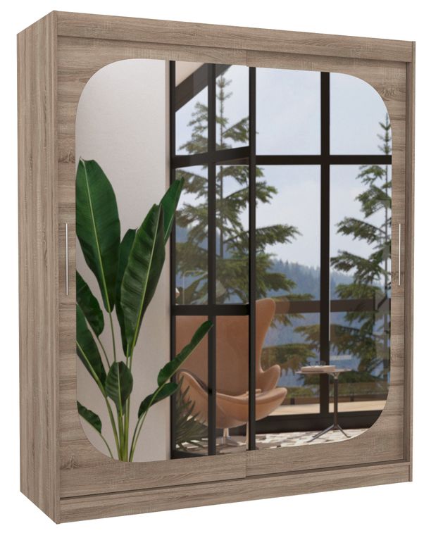Armoire de chambre design bois truffe 2 portes coulissantes avec miroir Ibizo 180 cm - Photo n°1
