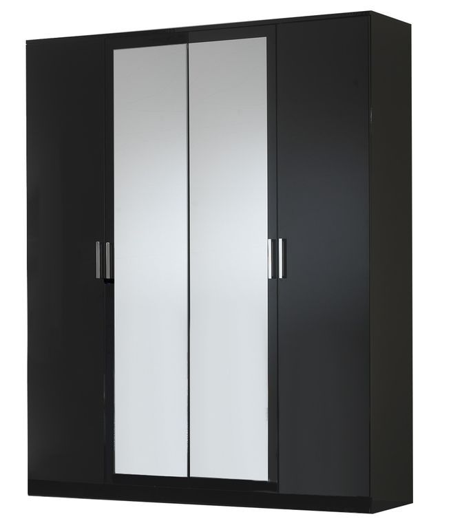 Armoire de chambre moderne 4 portes battantes bois noir laqué Mona 181 cm - Photo n°1