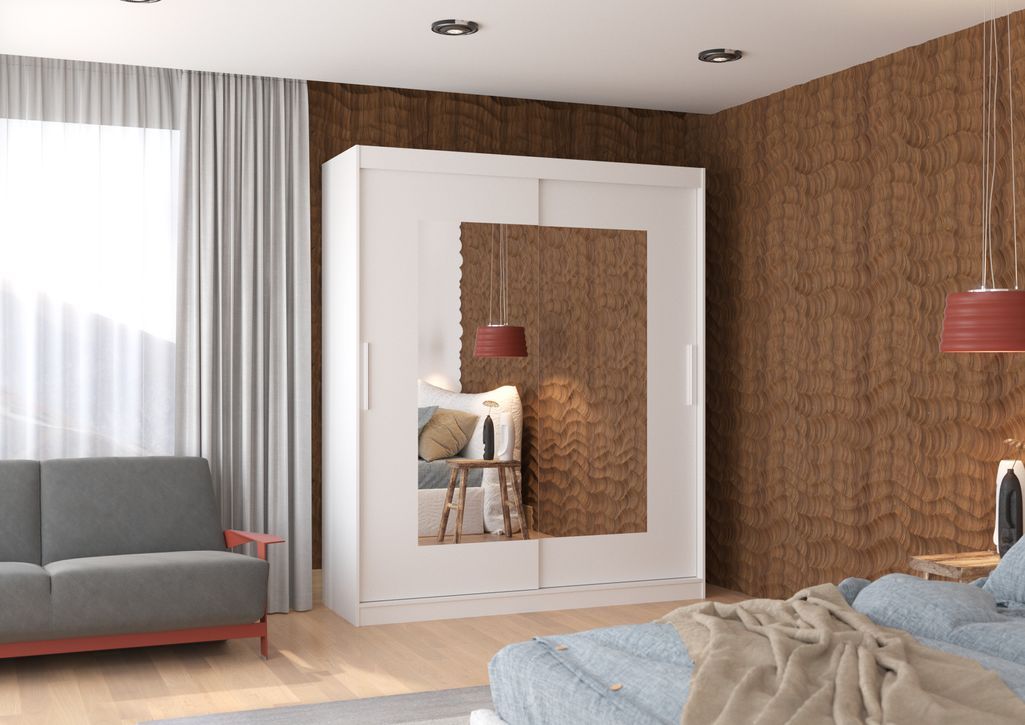 Armoire de chambre moderne blanche 2 portes coulissantes avec miroir Rozika 180 cm - Photo n°2