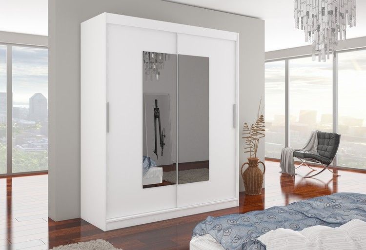 Armoire de chambre moderne blanche 2 portes coulissantes avec miroir Rozika 180 cm - Photo n°3