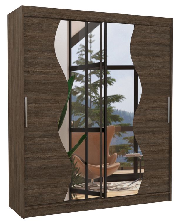 Armoire de chambre moderne marron 2 portes coulissantes avec miroir Voky 180 cm - Photo n°1