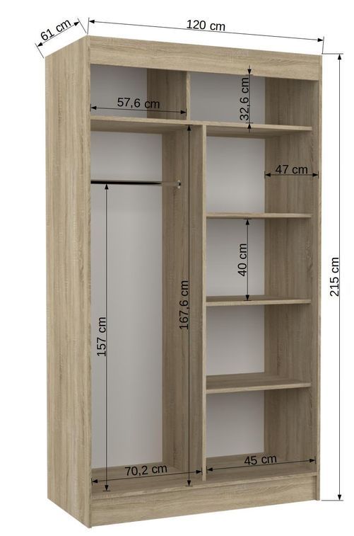 Armoire de chambre noire 1 porte blanche et grise laquée 1 porte miroir Voka - 3 tailles - Photo n°7