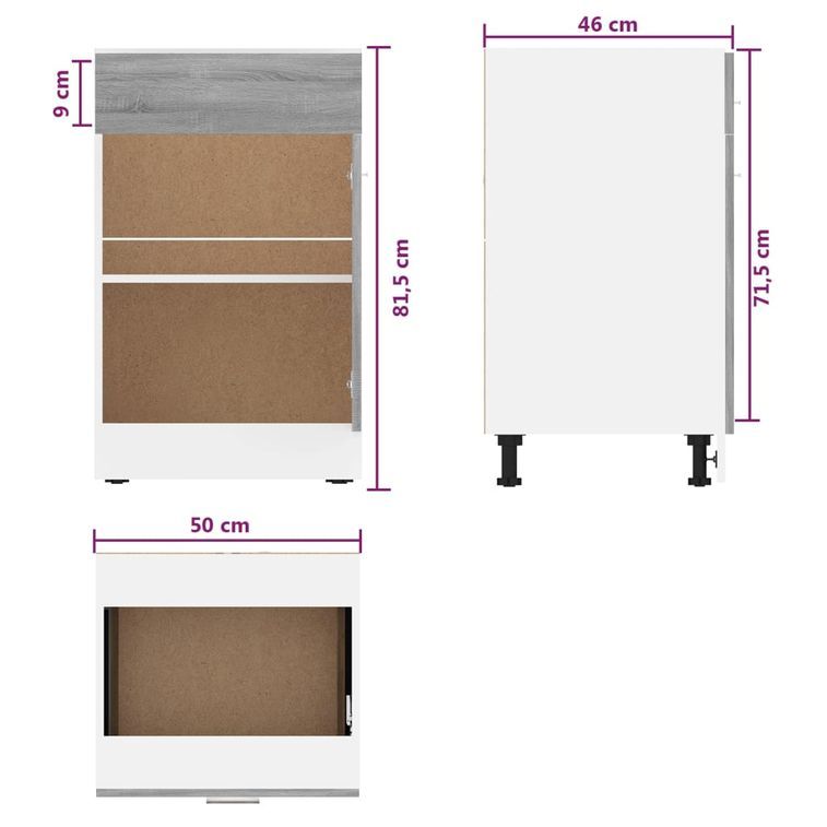 Armoire de plancher à tiroir Sonoma gris 50x46x81,5 cm - Photo n°8