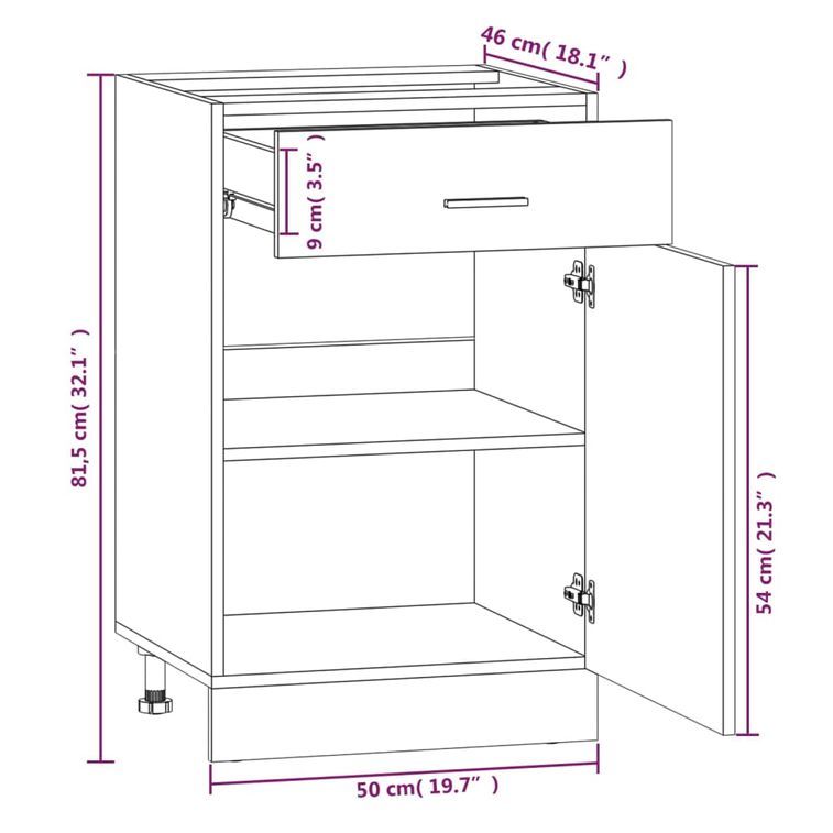 Armoire de plancher à tiroir Sonoma gris 50x46x81,5 cm - Photo n°9