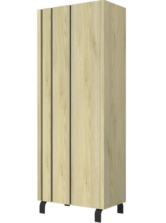 Armoire de rangement 1 porte style industriel bois clair et acier noir Ross - Photo n°1