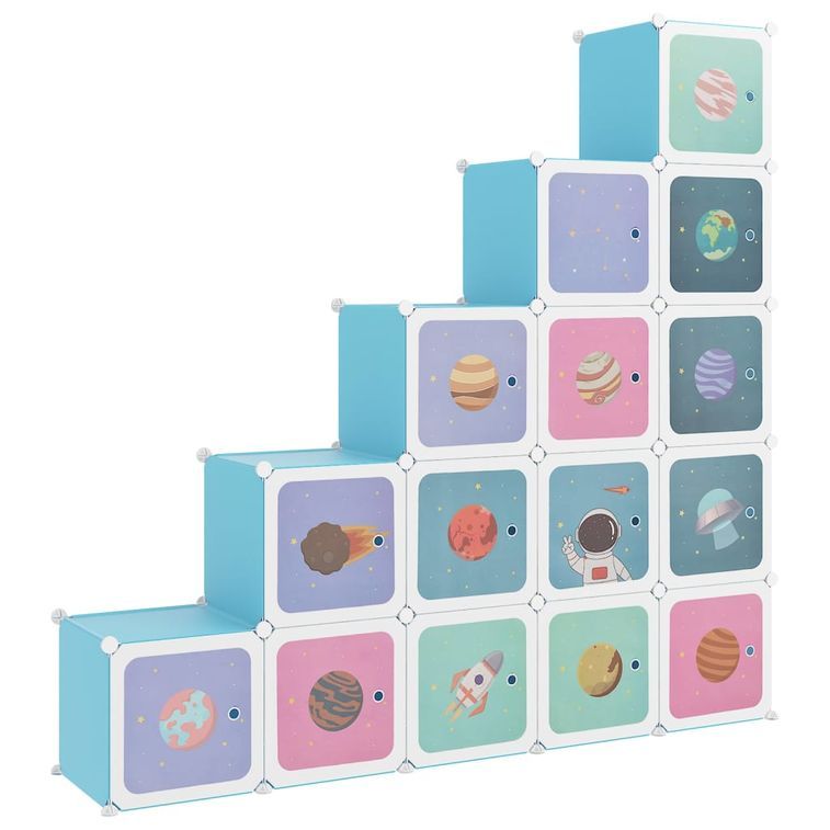Armoire de rangement pour enfants avec 15 cubes Bleu PP - Photo n°1