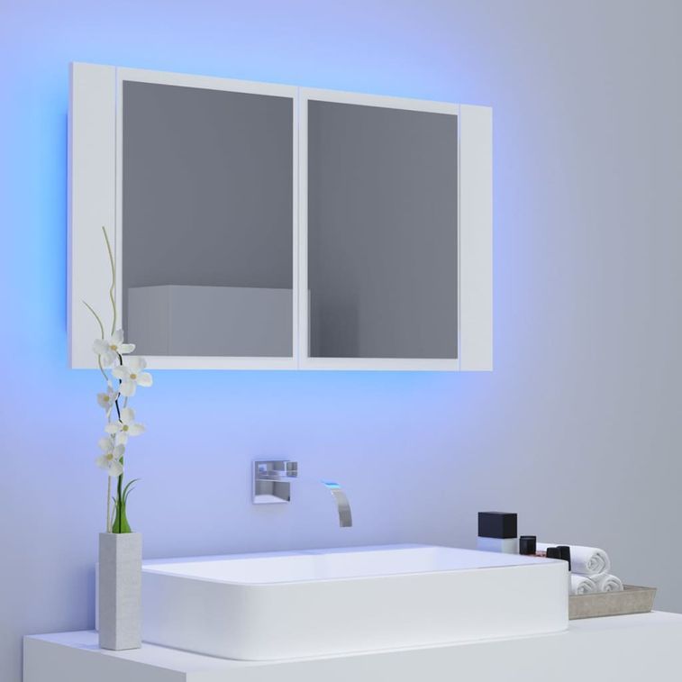 Armoire de salle de bain à miroir à LED Blanc 80x12x45 cm - Photo n°4
