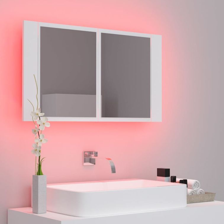 Armoire de salle de bain à miroir à LED Blanc 80x12x45 cm - Photo n°6