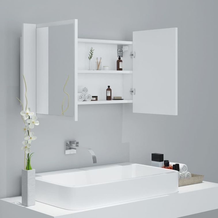 Armoire de salle de bain à miroir à LED Blanc 80x12x45 cm - Photo n°7