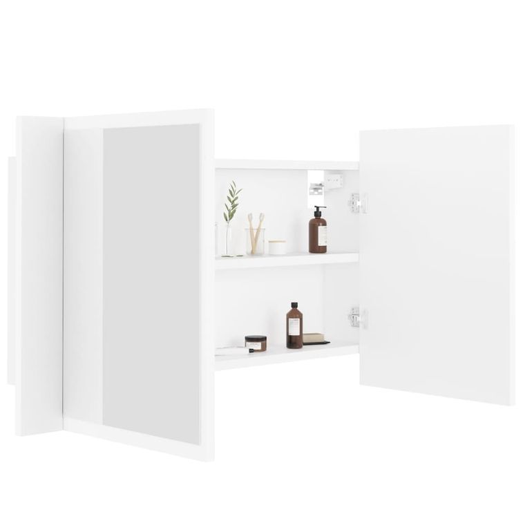 Armoire de salle de bain à miroir à LED Blanc 80x12x45 cm - Photo n°1