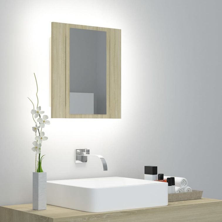 Armoire de salle de bain à miroir à LED Chêne sonoma 40x12x45cm - Photo n°2