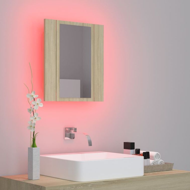 Armoire de salle de bain à miroir à LED Chêne sonoma 40x12x45cm - Photo n°4