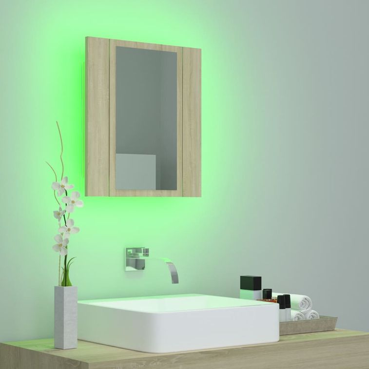 Armoire de salle de bain à miroir à LED Chêne sonoma 40x12x45cm - Photo n°5