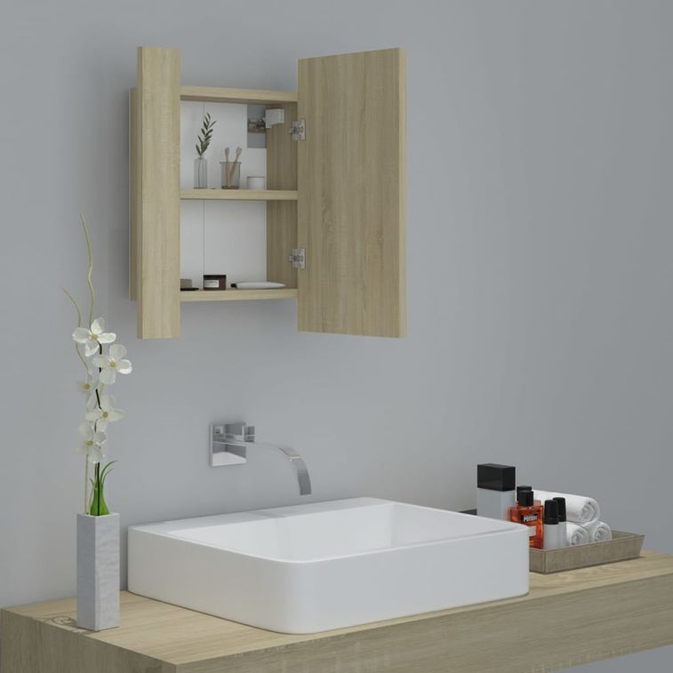 Armoire de salle de bain à miroir à LED Chêne sonoma 40x12x45cm - Photo n°6