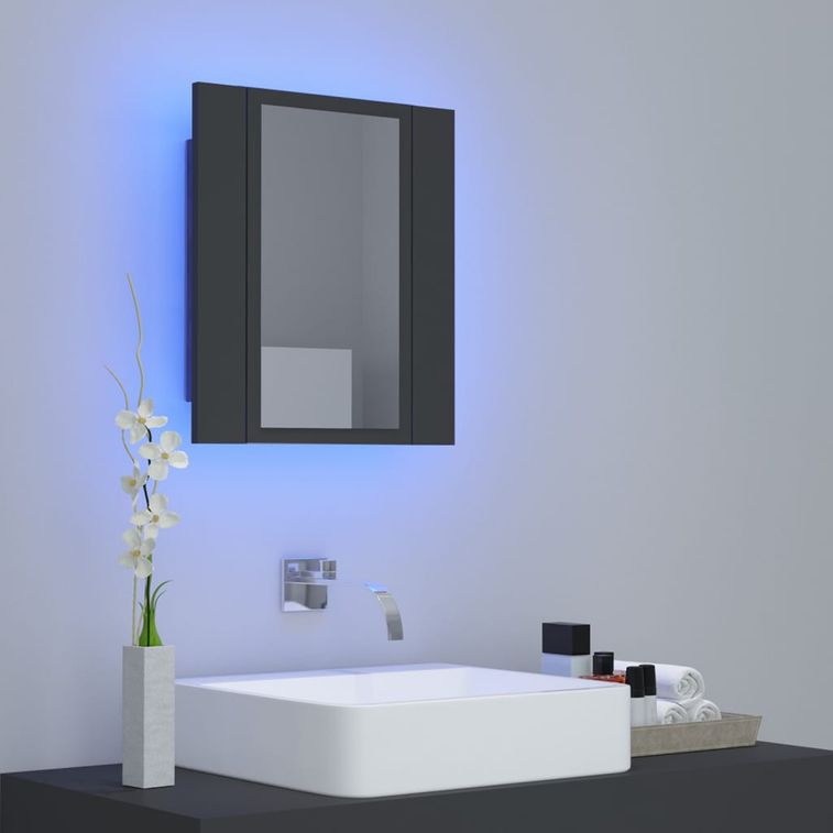 Armoire de salle de bain à miroir à LED Gris 40x12x45 cm - Photo n°4