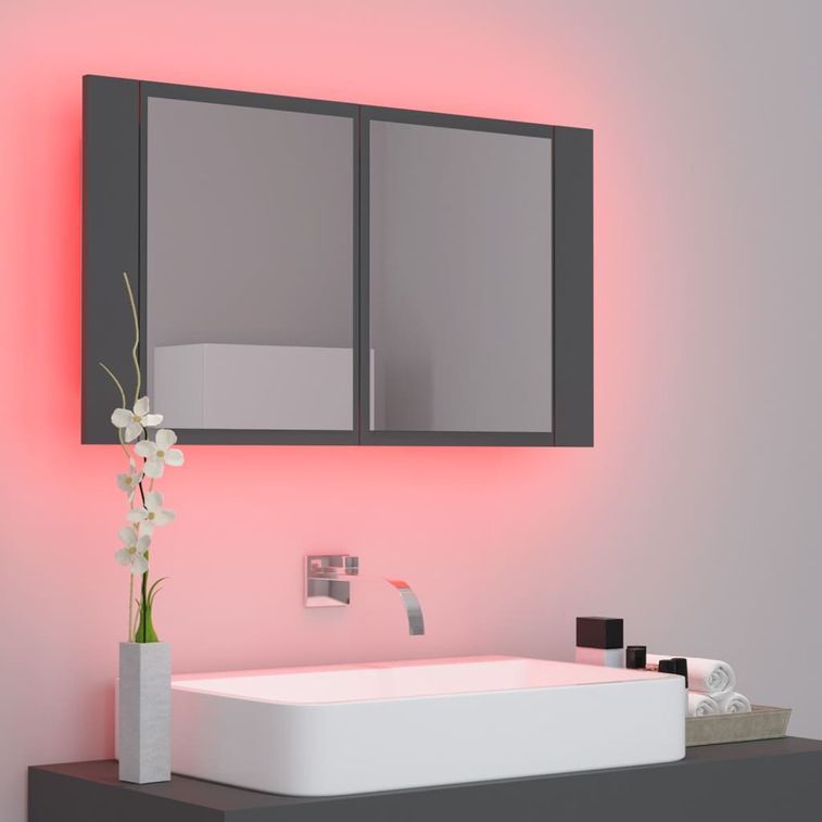 Armoire de salle de bain à miroir à LED Gris 80x12x45 cm - Photo n°5