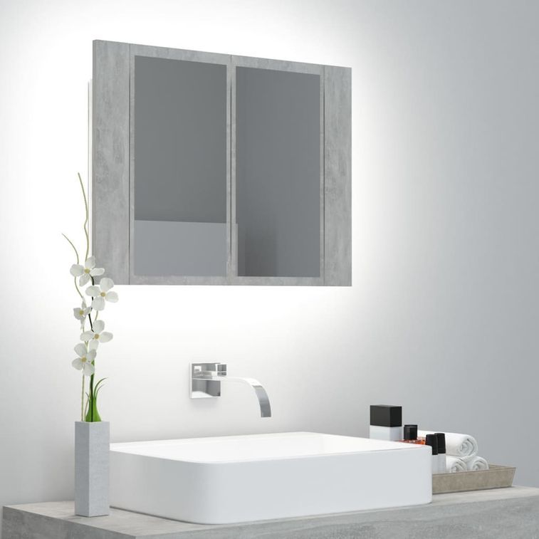 Armoire de salle de bain à miroir à LED Gris béton 60x12x45 cm - Photo n°3