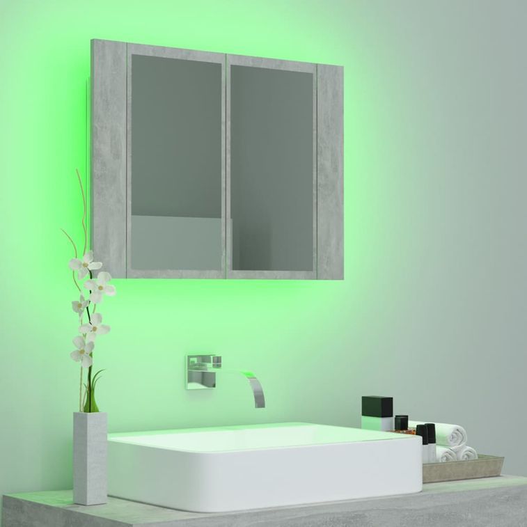 Armoire de salle de bain à miroir à LED Gris béton 60x12x45 cm - Photo n°6