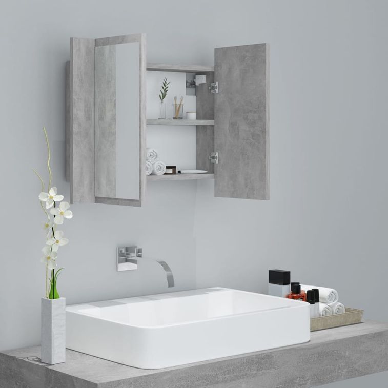 Armoire de salle de bain à miroir à LED Gris béton 60x12x45 cm - Photo n°7