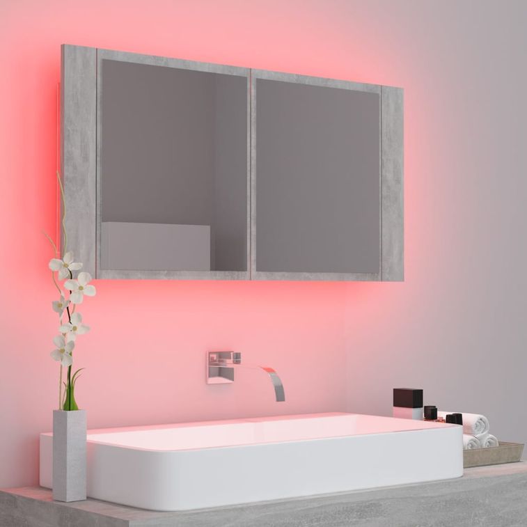 Armoire de salle de bain à miroir à LED Gris béton 90x12x45 cm - Photo n°7