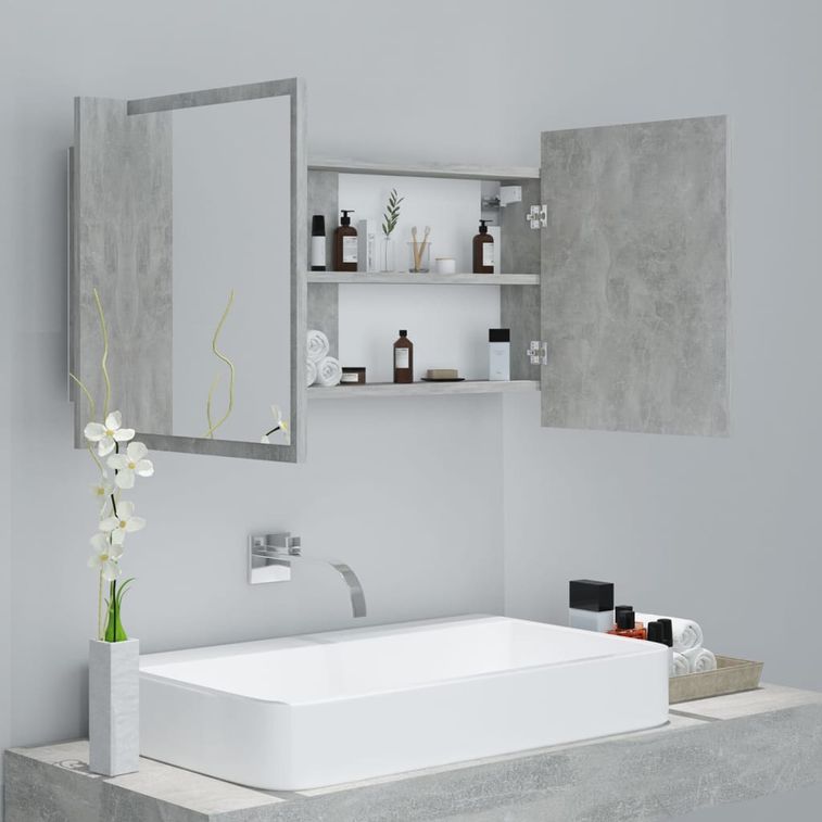Armoire de salle de bain à miroir à LED Gris béton 90x12x45 cm - Photo n°8