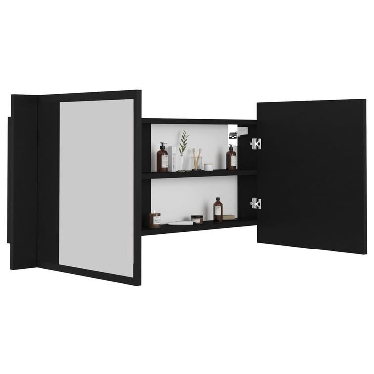 Armoire de salle de bain à miroir à LED Noir 100x12x45 cm - Photo n°1