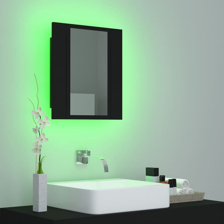 Armoire de salle de bain à miroir à LED Noir 40x12x45 cm - Photo n°5