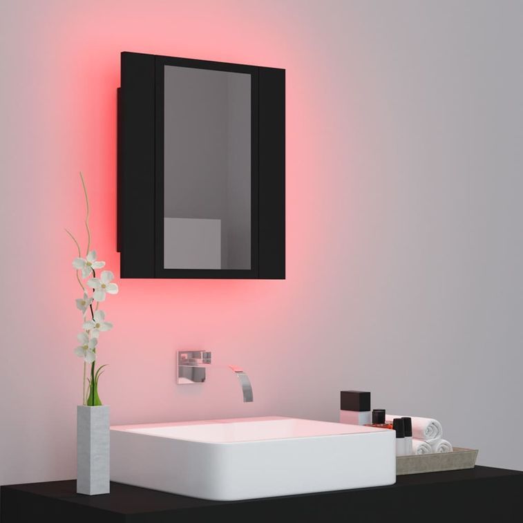 Armoire de salle de bain à miroir à LED Noir 40x12x45 cm - Photo n°6