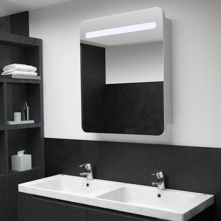 Armoire de salle de bain à miroir LED 68x9x80 cm - Photo n°2