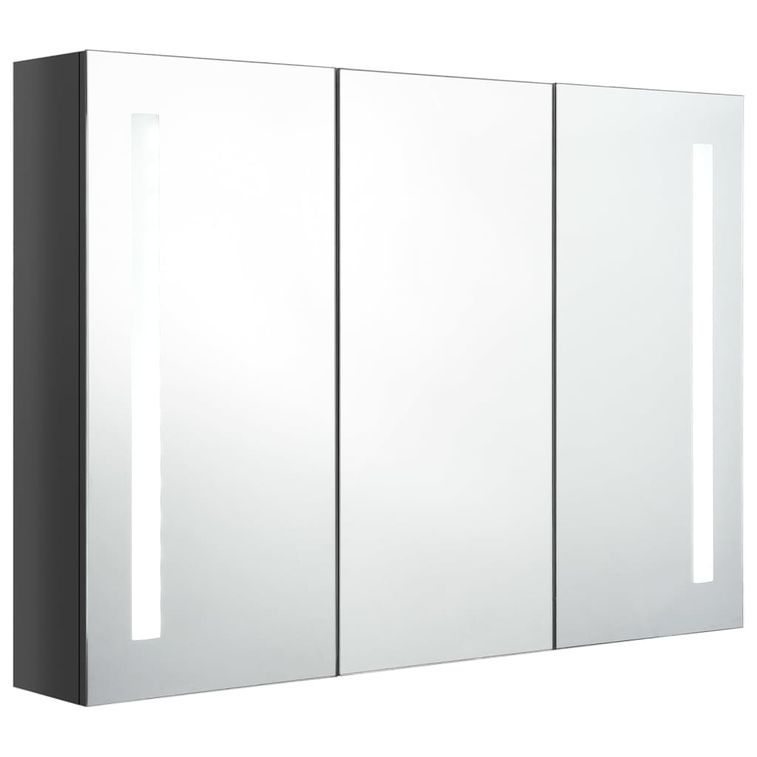 Armoire de salle de bain à miroir LED 89x14x62 cm Gris brillant - Photo n°3