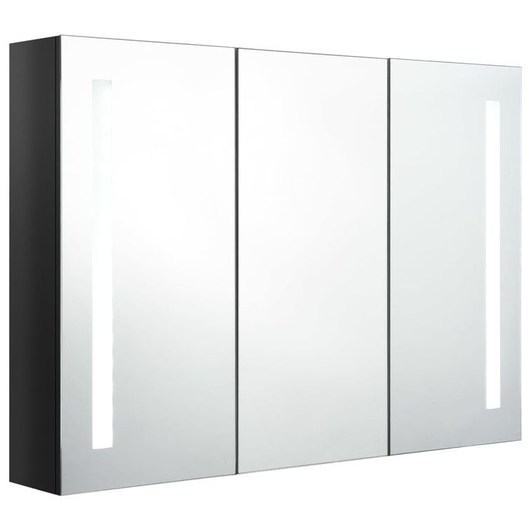 Armoire de salle de bain à miroir LED 89x14x62 cm Noir brillant - Photo n°3