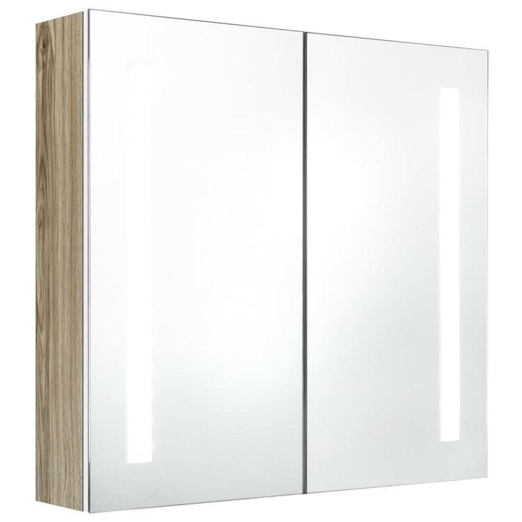 Armoire de salle de bain à miroir LED Blanc et chêne 62x14x60cm - Photo n°1
