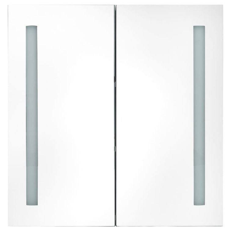 Armoire de salle de bain à miroir LED Blanc et chêne 62x14x60cm - Photo n°4