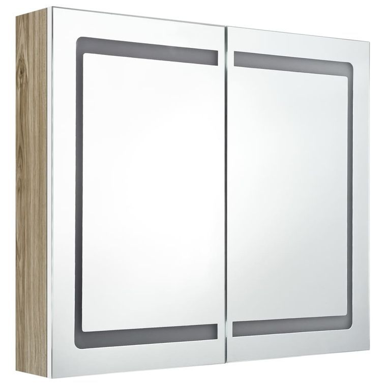 Armoire de salle de bain à miroir LED Blanc et chêne 80x12x68cm - Photo n°3