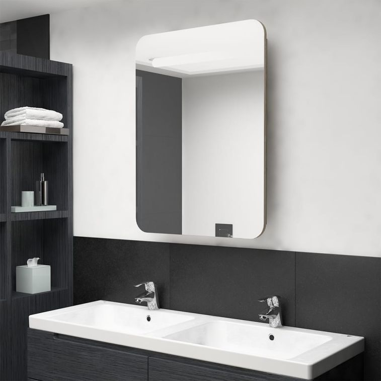Armoire de salle de bain à miroir LED Chêne 60x11x80 cm - Photo n°2