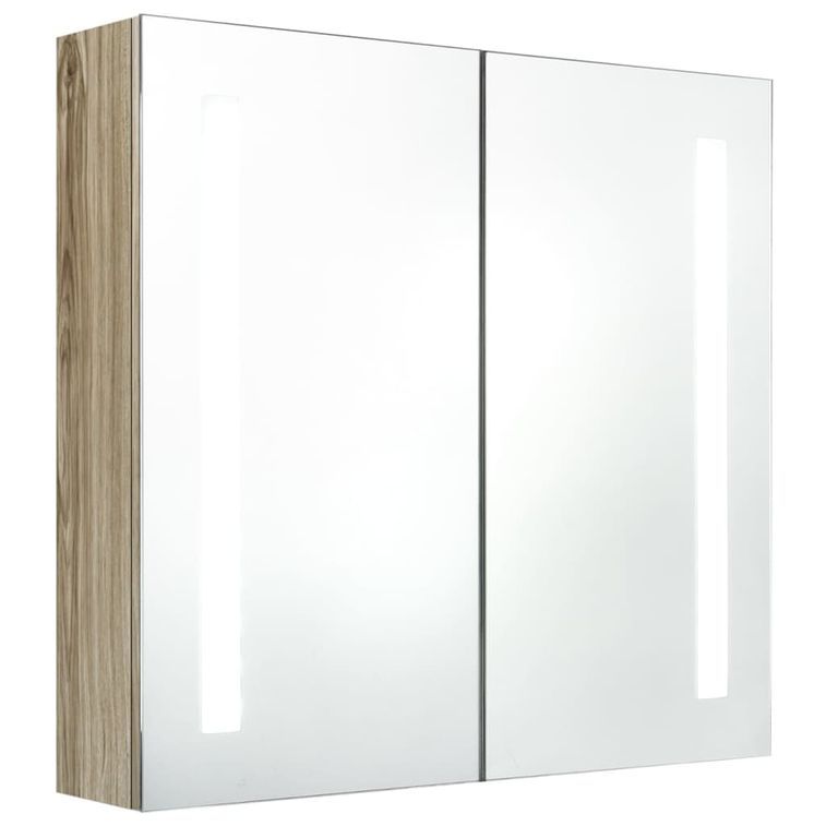 Armoire de salle de bain à miroir LED Chêne 62x14x60 cm - Photo n°3